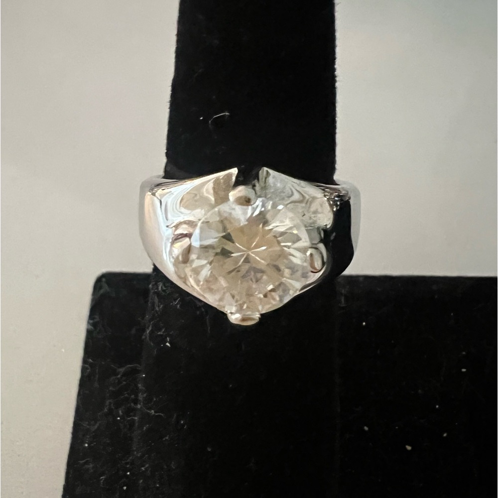 Cubic zirconia silver wide band ring size 8